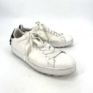 Coach C101 Mens White Leather Low Top Sneakers Navy Heel G1245 Size 13D